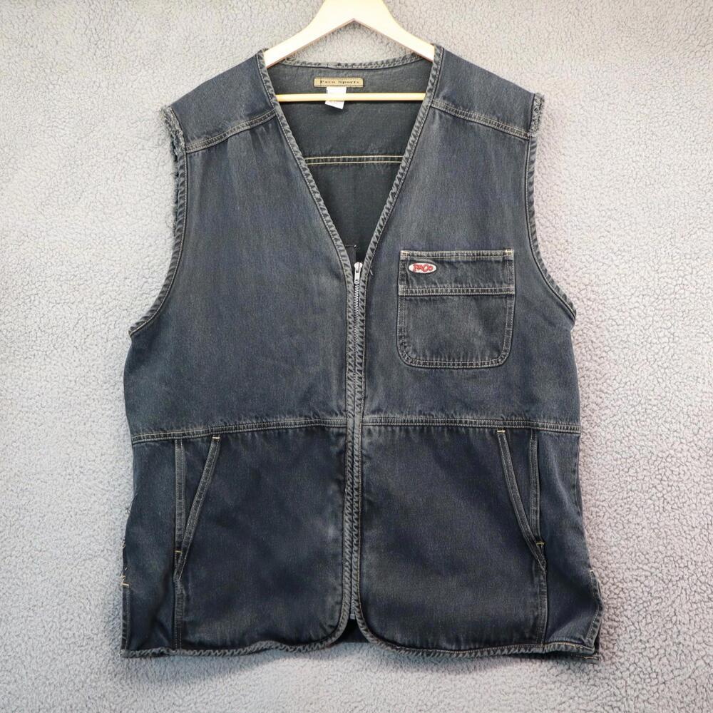 Vtg Paco Sports Denim Vest Men Large Embroidered Zip Y2K